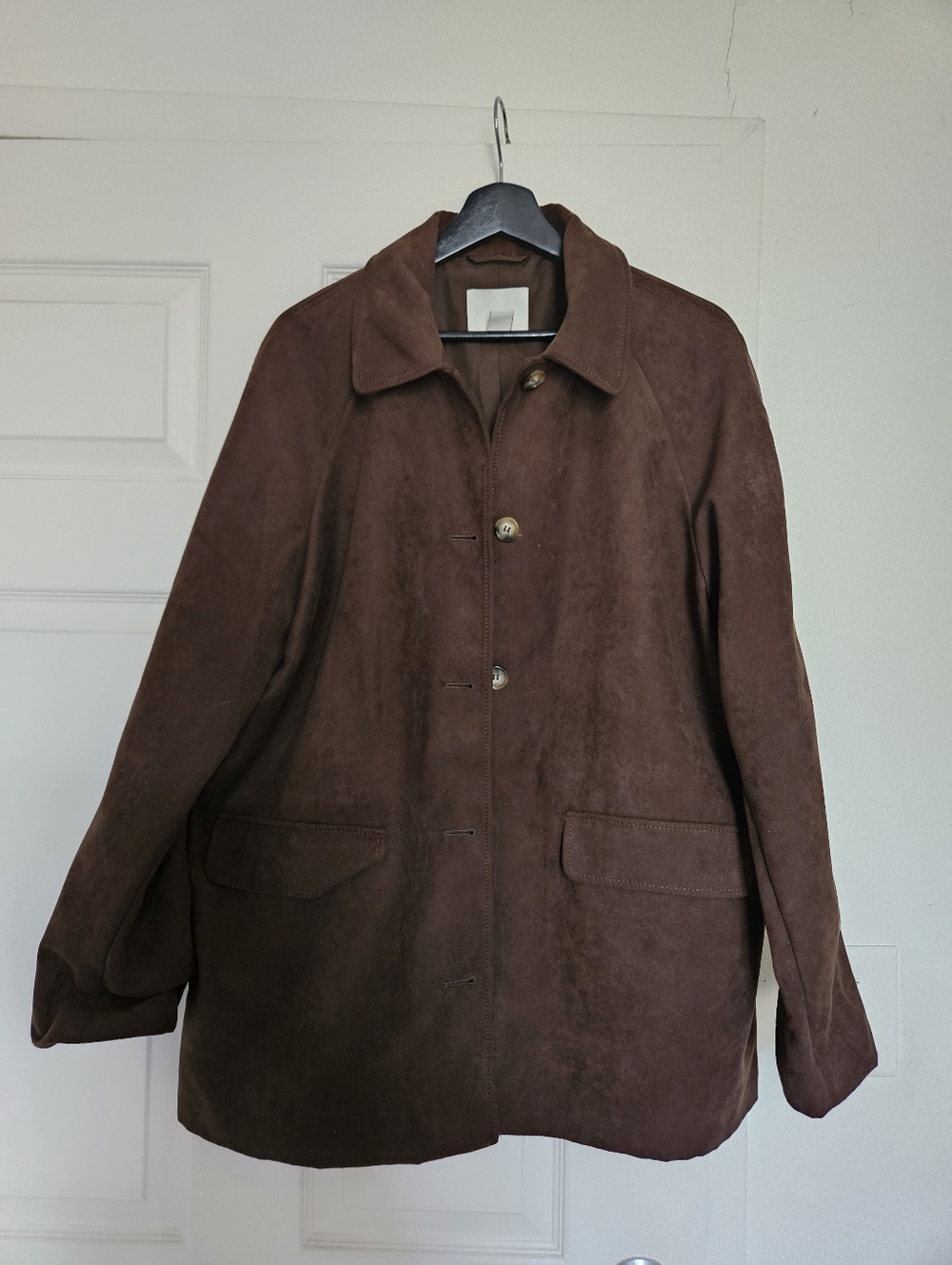 Women's Brown Like Suede Button-Front Jacket Large